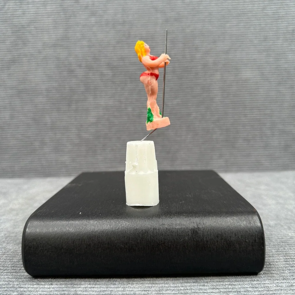 Vintage Novelty Dancer Cake Topper Miniature Figurine Red Bikini Blonde 1.5 Inch